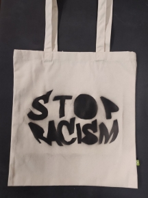 Bolsa lona algodn orgnico Stop racism, natural